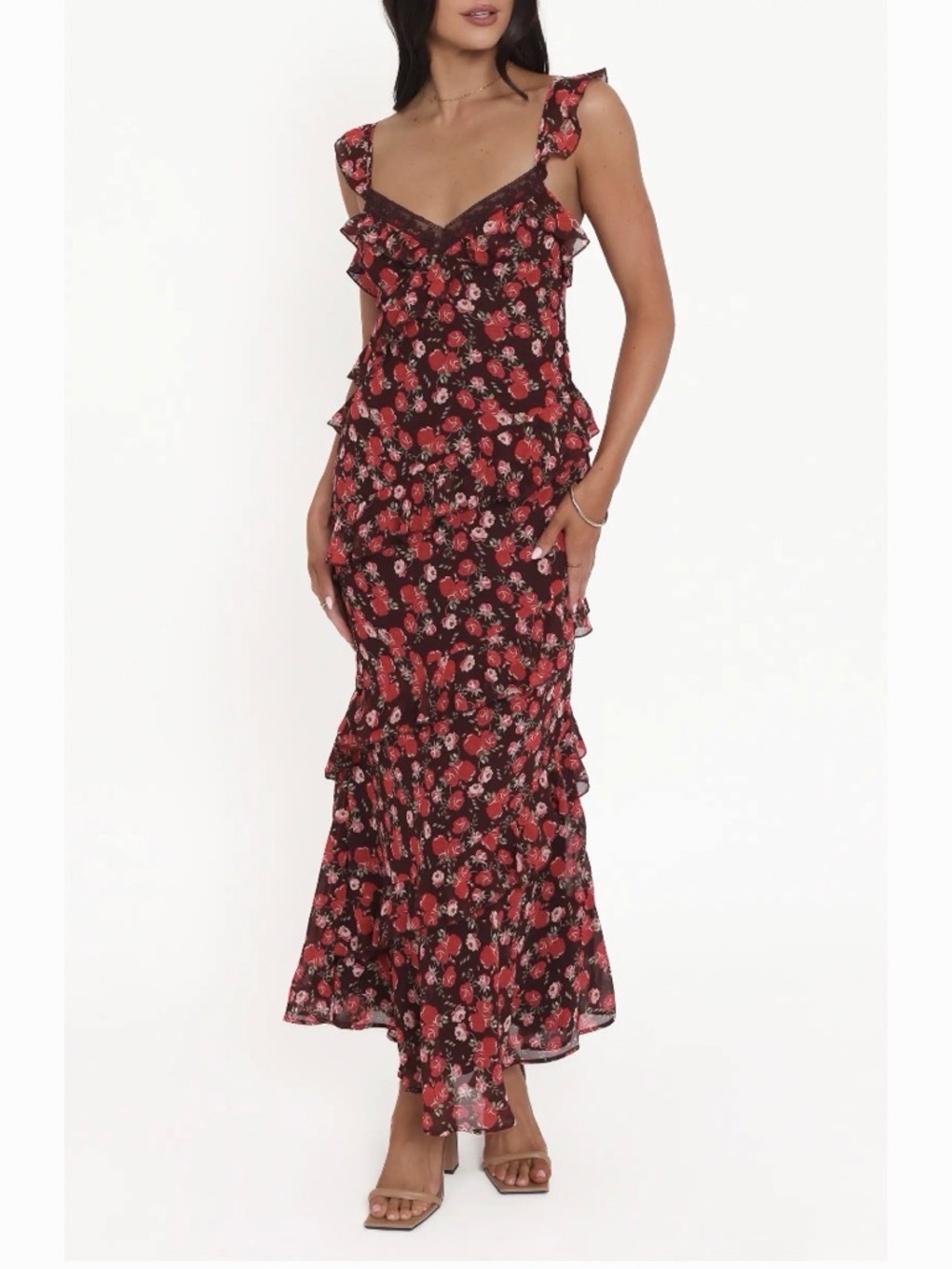 Petal & Pup Virginia Maxi Dress Brown Floral size small